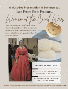Join us January 26 to hear their stories & celebrate the women of the Civil War! Refreshments will be available to all guests after the presentation!